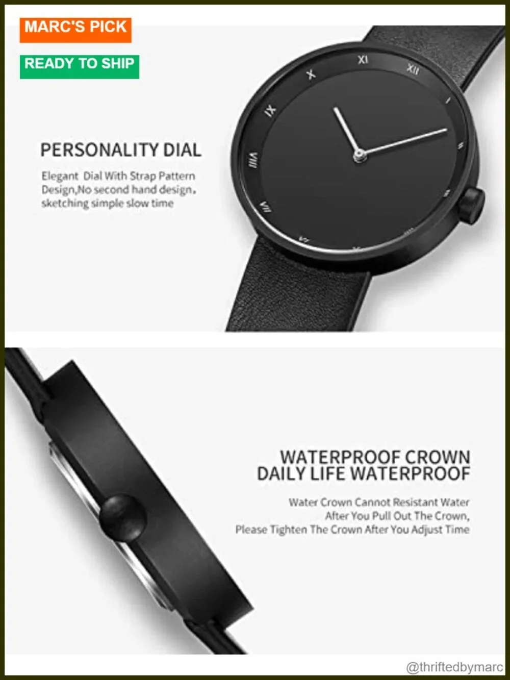 Minimalist Large Dial Quartz Roman Numeral Waterproof Leather Watch